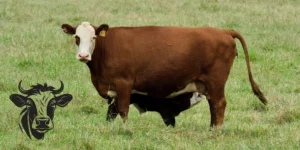 Cow breastfeeding her baby